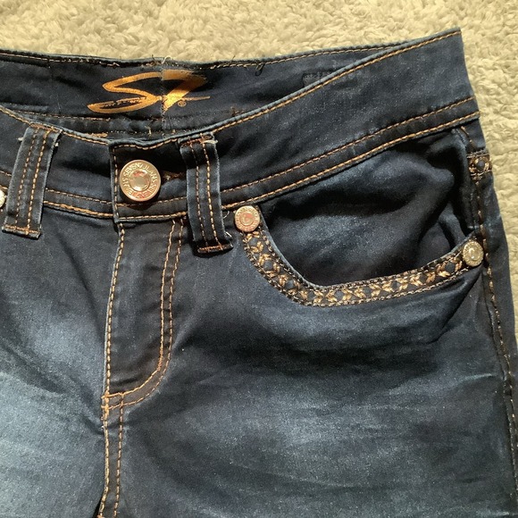 Seven7 Leggings Jeggings Jeans Size‎ 8 Dark Wash Embellished Low Rise - Picture 3 of 15